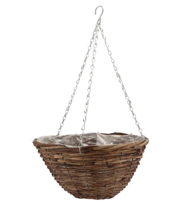 Závěsný hnědý proutěný kulatý květináč - Ø 35*16 cm