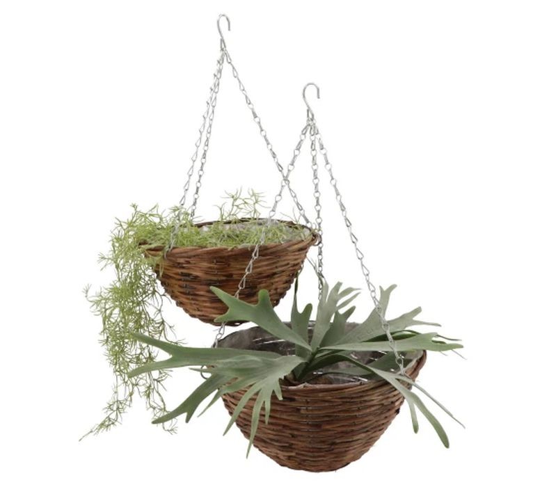 Závěsný hnědý proutěný kulatý květináč - Ø 35*16 cm