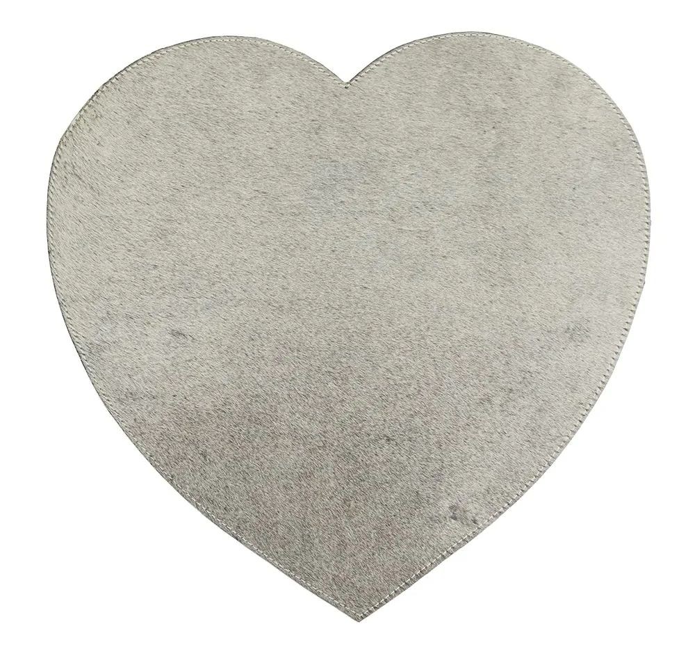 Šedé prostírání z hovězí kůže ve tvaru srdce - 37*39*1cm