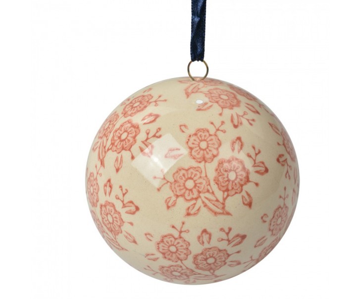 Decorative Pendant ? 8 Cm Beige Ceramic Flowers - ? 8*8 cm Clayre & Eef