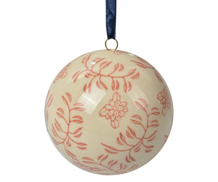 Decorative Pendant ? 8 Cm Beige Ceramic Flowers - ? 8*8 cm Clayre & Eef