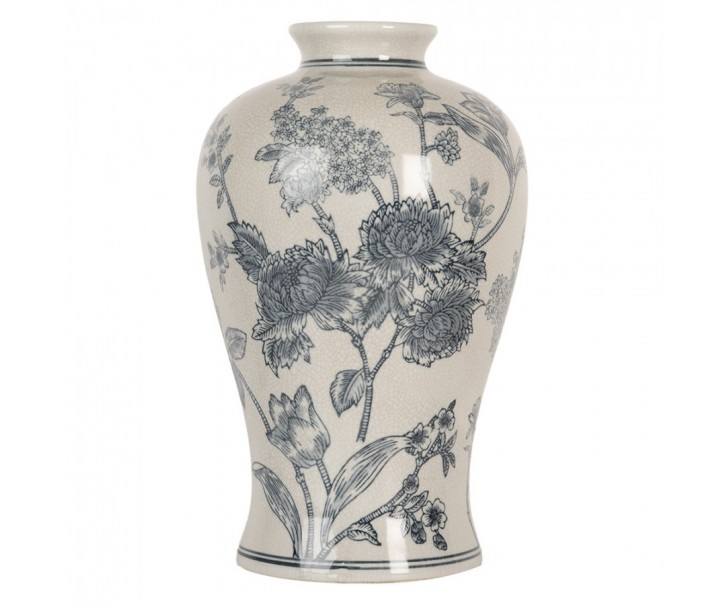 Bílo-modrá keramická váza s květinami Goyette - Ø 19*32 cm Clayre & Eef