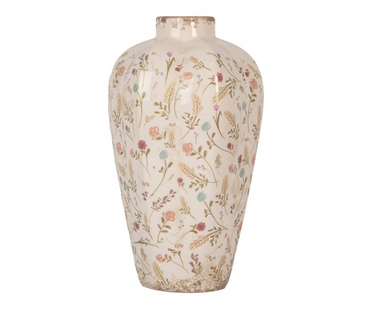 Béžová keramická váza s kvítky Floral Cartoon M - Ø 21*34 cm Clayre & Eef