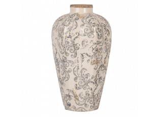 Béžová keramická dekorační váza se šedými ornamenty Gassia M - Ø 21*35 cm