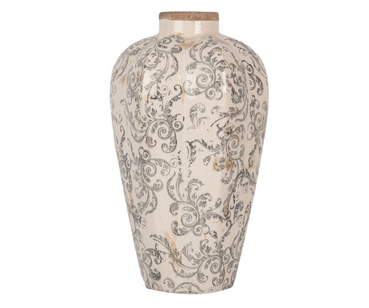 Béžová keramická dekorační váza se šedými ornamenty Gassia M - Ø 21*35 cm Clayre & Eef