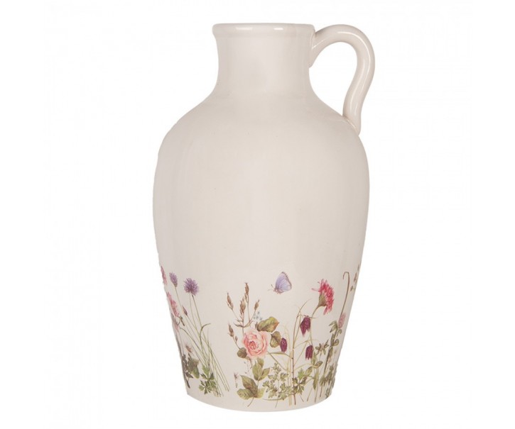 Decoration Can ? 30x50 Cm Beige Pink Ceramic Flowers - ? 30*50 cm Clayre & Eef