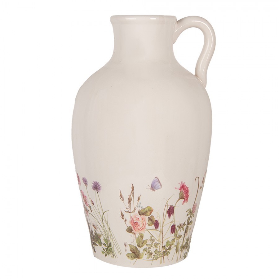 Decoration Can ? 30x50 Cm Beige Pink Ceramic Flowers - ? 30*50 cm