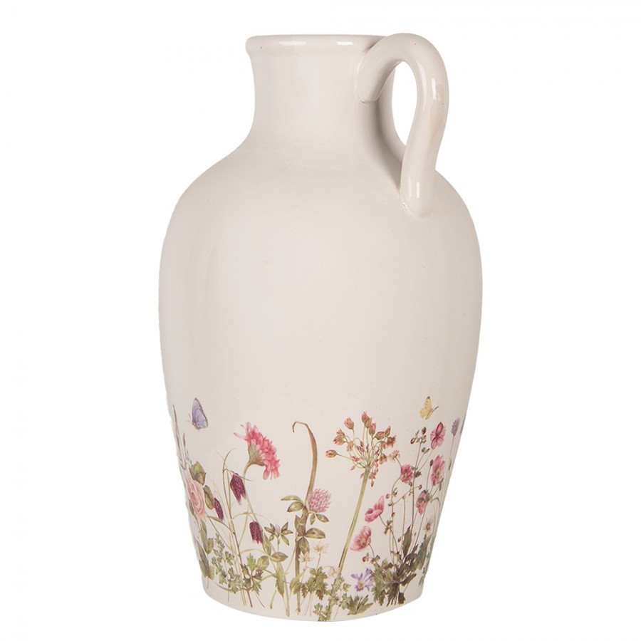 Decoration Can ? 30x50 Cm Beige Pink Ceramic Flowers - ? 30*50 cm