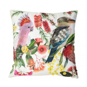 Bílý polštář s papouškem a květy Fleury Bird - 45*10*45cm