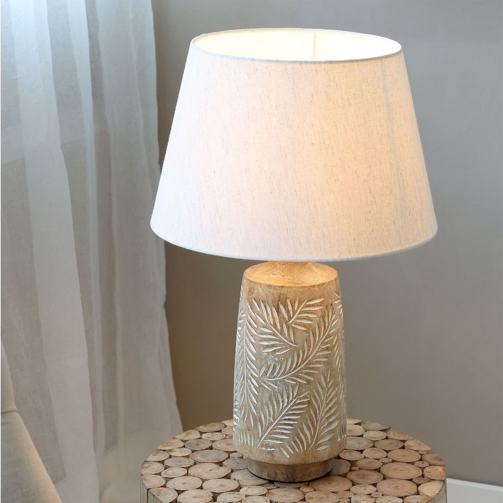 Stolní lampa s dřevěnou základnou a lněným stínidlem Popp - 37*57 cm/ E27