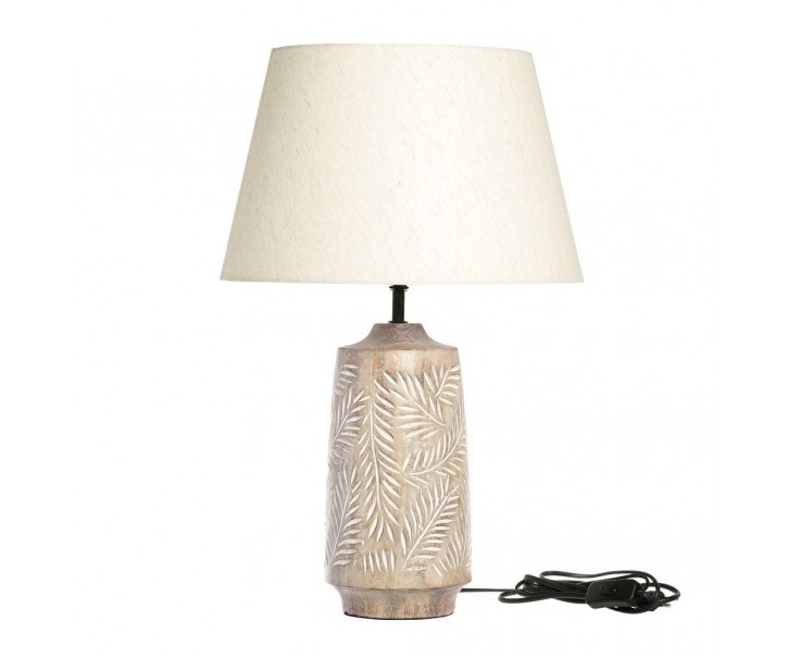 Stolní lampa s dřevěnou základnou a lněným stínidlem Popp - 37*57 cm/ E27