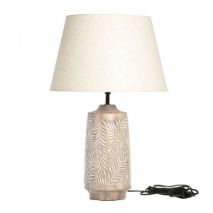 Stolní lampa s dřevěnou základnou a lněným stínidlem Popp - 37*57 cm/ E27