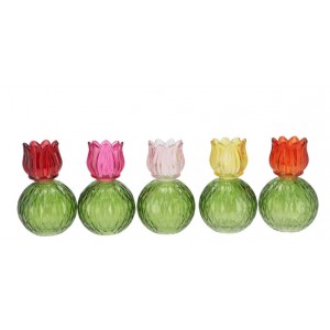 5ks barevný mix skleněný svícen/ váza tulipán Love Tulip - Ø 11*17 cm