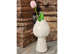 Krémová keramická váza ve tvaru tulipánu Tulip - 11*11*21 cm