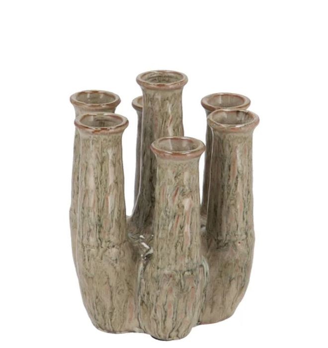 Zelená keramická váza s tubusy a aktivní glazurou Jahra Tulip - 15*13*18 cm