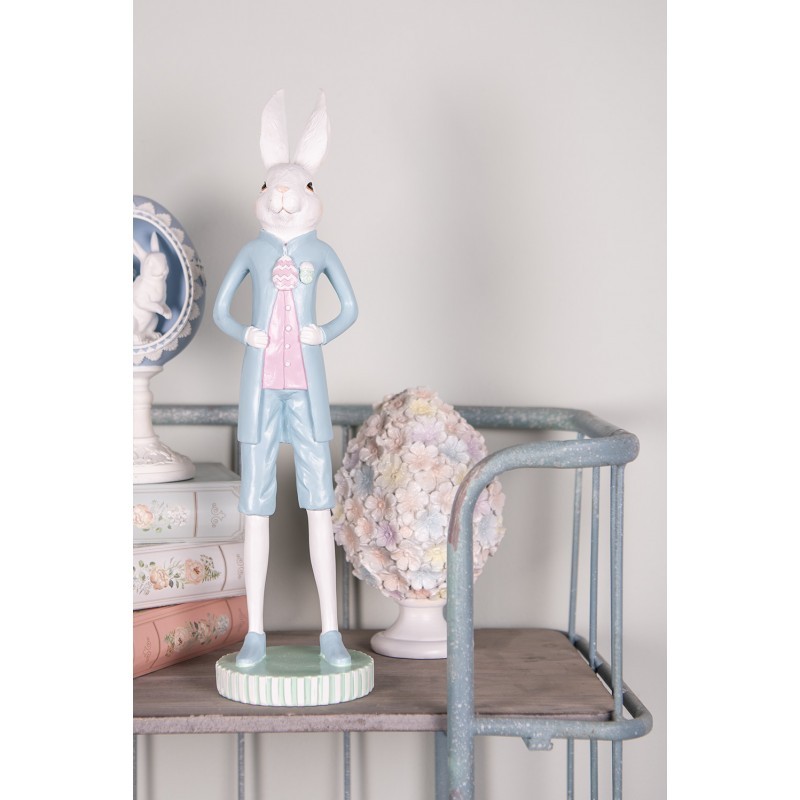 Dekorace bílý králík elegán v modrém obleku - Ø 10*40 cm