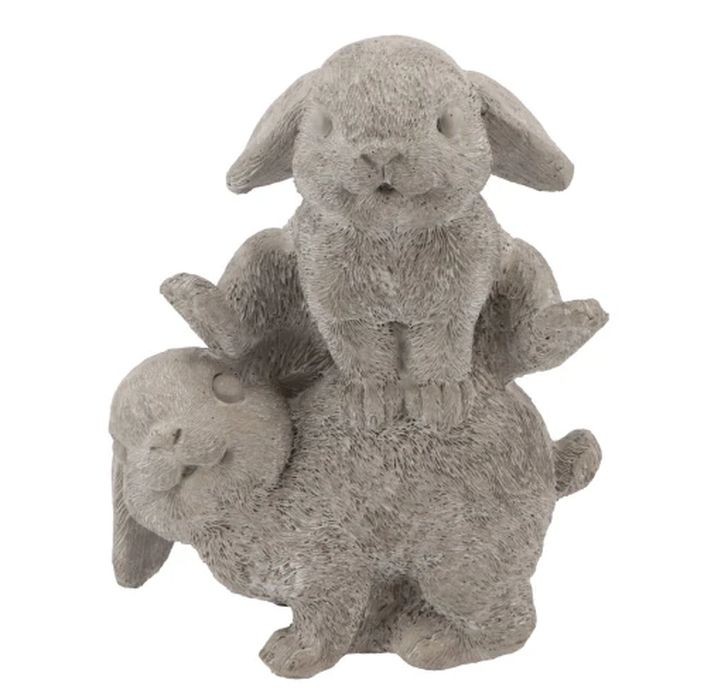 Šedá antik cementová dekorace králíčci Jumping Rabbit - 15*11*20 cm