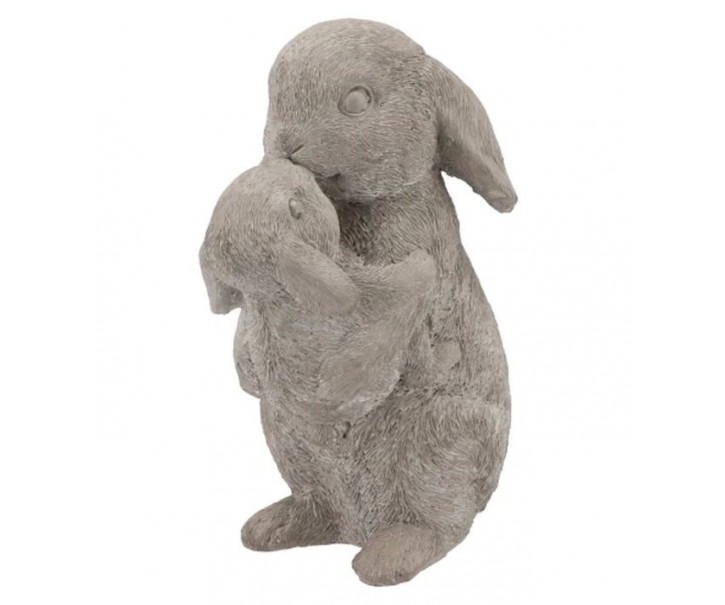 Šedá antik cementová dekorace králíčci Hugging Rabbit - 17*12*25 cm