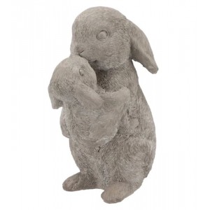 Šedá antik cementová dekorace králíčci Hugging Rabbit - 17*12*25 cm
