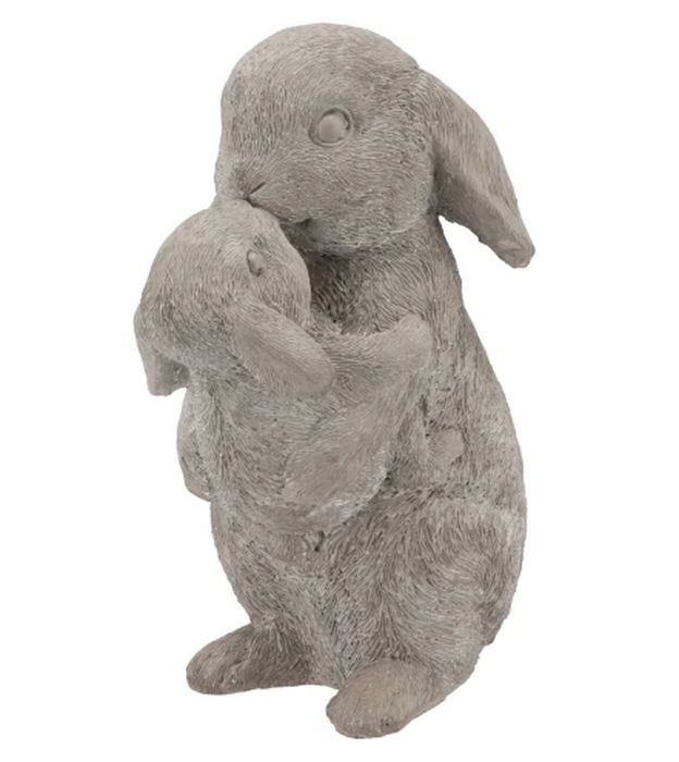 Šedá antik cementová dekorace králíčci Hugging Rabbit - 17*12*25 cm