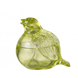 Zelená skleněná nádoba s víkem ptáček - 14*14*13cm/ 250ml