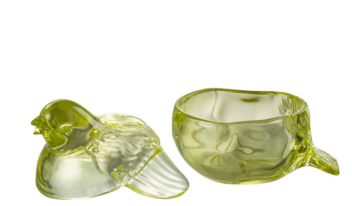 Zelená skleněná nádoba s víkem ptáček - 14*14*13cm/ 250ml