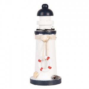 Bílo-modrá dřevěná dekorace maják Lighthouse Nautic - Ø 6*15 cm