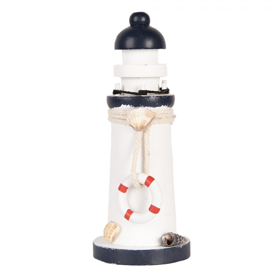 Bílo-modrá dřevěná dekorace maják Lighthouse Nautic - Ø 6*15 cm