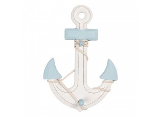 Modro-bílá dřevěná dekorace kotva Anchor Nautic - 22*5*33 cm