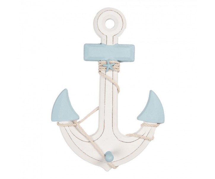 Modro-bílá dřevěná dekorace kotva Anchor Nautic - 22*5*33 cm