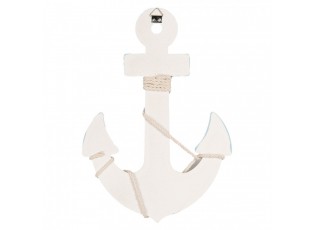 Modro-bílá dřevěná dekorace kotva Anchor Nautic - 22*5*33 cm