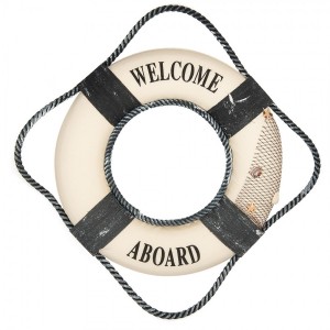 Bílo-modrá dekorace záchranný kruh Lifebuoy Nautic - Ø 31*6 cm