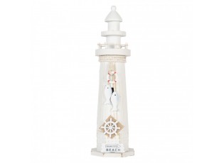 Bílá dřevěná dekorace maják Lighthouse Nautic - Ø 10*32 cm