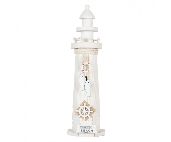 Bílá dřevěná dekorace maják Lighthouse Nautic - Ø 10*32 cm