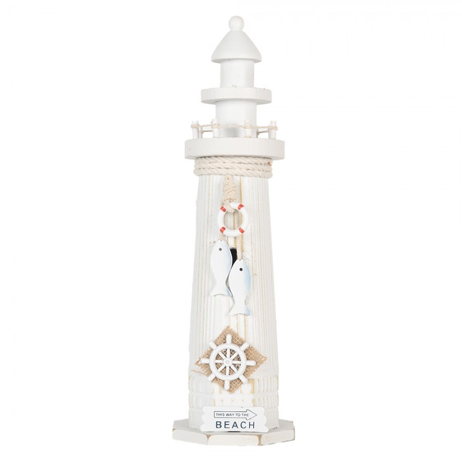 Bílá dřevěná dekorace maják Lighthouse Nautic - Ø 10*32 cm