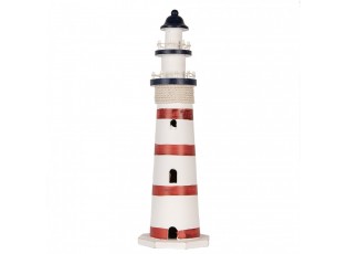 Bílo-červená dřevěná dekorace maják Lighthouse Nautic - Ø 15*48 cm