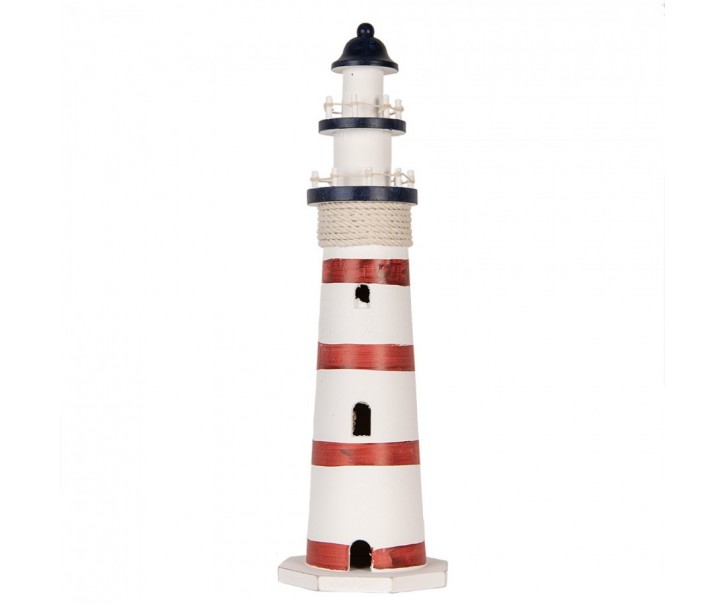 Bílo-červená dřevěná dekorace maják Lighthouse Nautic - Ø 15*48 cm