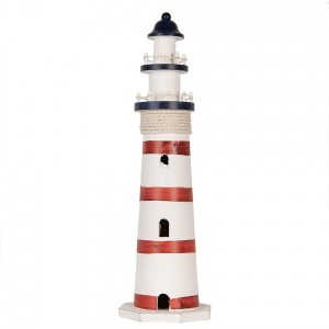 Bílo-červená dřevěná dekorace maják Lighthouse Nautic - Ø 15*48 cm