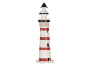 Bílo-červená dřevěná dekorace maják Lighthouse Nautic - Ø 15*48 cm