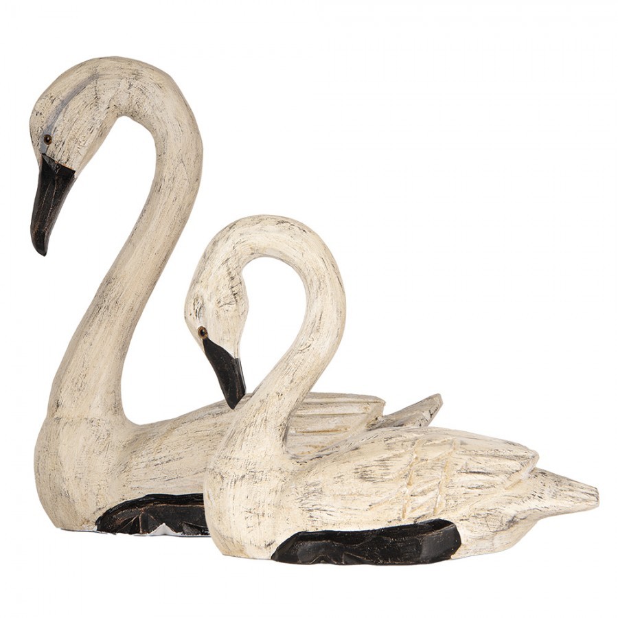 2ks béžová dřevěná dekorace Labuť Swan - 21*10*18 / 26*11*29 cm