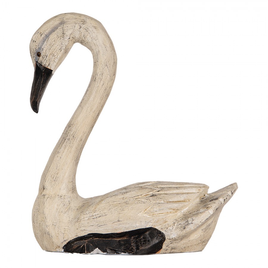 2ks béžová dřevěná dekorace Labuť Swan - 21*10*18 / 26*11*29 cm