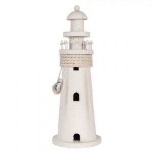 Bílá dřevěná dekorace maják Lighthouse Nautic - Ø 10*30 cm
