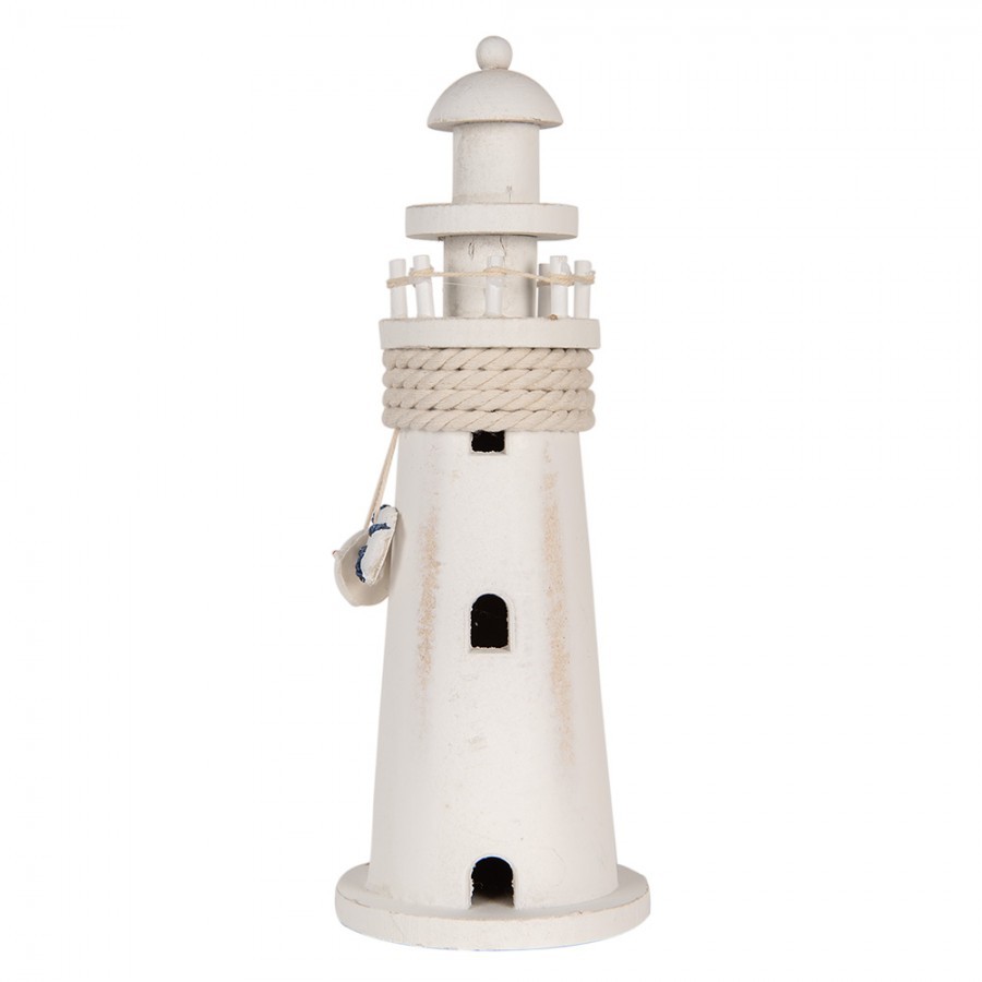 Bílá dřevěná dekorace maják Lighthouse Nautic - Ø 10*30 cm