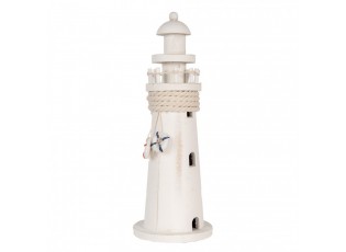 Bílá dřevěná dekorace maják Lighthouse Nautic - Ø 10*30 cm