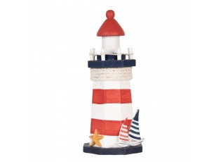 Bílo-červená dřevěná dekorace maják Lighthouse Nautic - Ø 9*19 cm