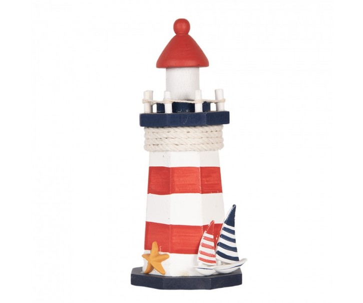 Bílo-červená dřevěná dekorace maják Lighthouse Nautic - Ø 9*19 cm