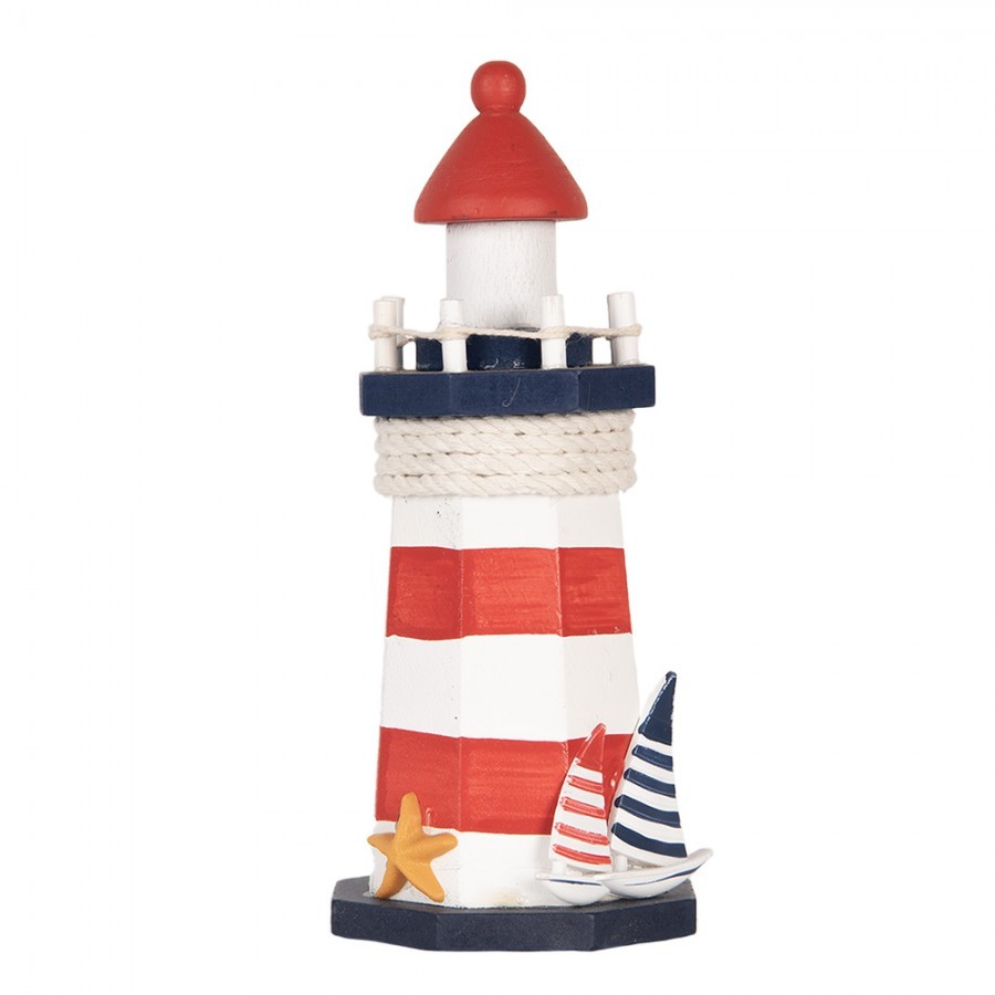 Bílo-červená dřevěná dekorace maják Lighthouse Nautic - Ø 9*19 cm