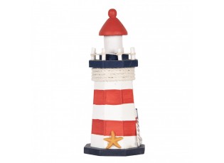 Bílo-červená dřevěná dekorace maják Lighthouse Nautic - Ø 9*19 cm