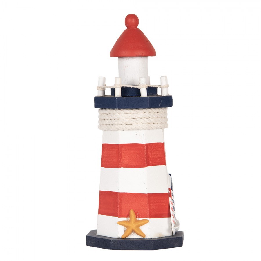 Bílo-červená dřevěná dekorace maják Lighthouse Nautic - Ø 9*19 cm
