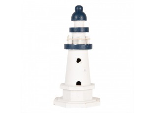 Bílo-modrá dřevěná dekorace maják Lighthouse Nautic - Ø 9*17 cm